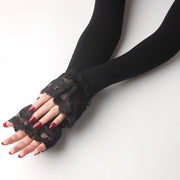 アームカバー レディース 女性 ファッション雑貨 レースフリル 長め ロング丈 花柄 フラワー ベージュ ブラック ホワイト シンプル フェミニン かわいい キュート 華やか おしゃれ 日焼け防止 日よけ ドライブ お散歩 お出かけ