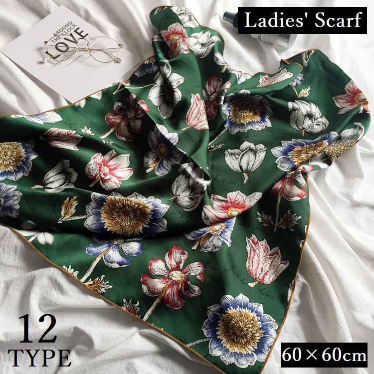 スカーフ レディース 60×60cm 正方形 四角 スクエア バッグスカーフ バンダナ 上品 きれいめ プレゼント 母の日ギフト
