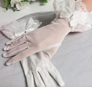 ウエディンググローブ 1ペア 手袋 ブライダルグローブ ウェディング 花嫁 結婚式 披露宴 ウェディングドレス パティー レース フリル リボン ショート丈