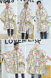 レインポンチョ 収納袋付き 男女兼用 レインコート レインウェア 雨具 雨合羽 カッパ ロング 防水 通勤 通学 自転車 バイク アウトドア レディース メンズ 軽量 撥水 防風 フード付 ジップアップ 着脱簡単 速乾 通気性 ポケット ファスナー ジッパー ボタン プリント 総柄 花 フラワー ボーダー 幾何学 ヒョウ柄 カラフル おしゃれ お洒落 女性 婦人 男性 紳士