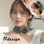 スカーフ ヘアバンド 2WAY レディース 婦人用 女性用 チュールレース メッシュ メロウフリル フェイクパール 水玉 ドット柄 ヒョウ柄 花柄 チェーン柄 首巻き 筒型 ヘアアクセサリー 透け感 シースルー おしゃれ かわいい ファッション小物