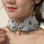 スカーフ ヘアバンド 2WAY レディース 婦人用 女性用 チュールレース メッシュ メロウフリル フェイクパール 水玉 ドット柄 ヒョウ柄 花柄 チェーン柄 首巻き 筒型 ヘアアクセサリー 透け感 シースルー おしゃれ かわいい ファッション小物
