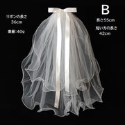 ウェディングベール コーム付き クリップ付き ミドル丈 花嫁 ブライダル用品 ウェディング小物 リボン 2層 ウェディングドレス 結婚式 披露宴 挙式 二次会 前撮り 撮影 ヘアアクセサリー