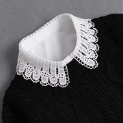 つけ襟 付け襟 レディース 女性 重ね着風 レイヤード風 ブラウス風 前ボタン レース シフォン調 刺繍 黒 上品 清楚