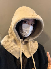 バラクラバ ネックウォーマー 目出し帽 スヌード フード ニット 帽子 ぼうし レディース 女性 ボタン 紐付き 保温 防寒 あったか 暖かい かわいい おしゃれ