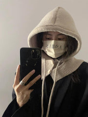 バラクラバ ネックウォーマー 目出し帽 スヌード フード ニット 帽子 ぼうし レディース 女性 ボタン 紐付き 保温 防寒 あったか 暖かい かわいい おしゃれ
