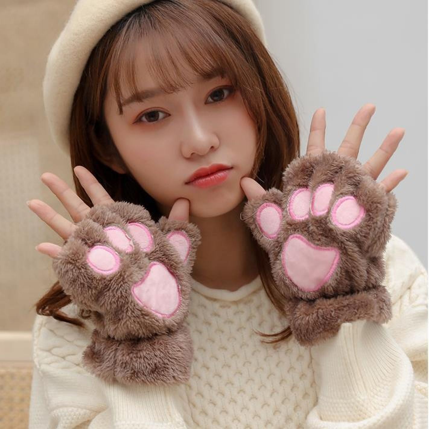手袋 肉球 レディース ハンドウォーマー 猫 指なし 商品画像5