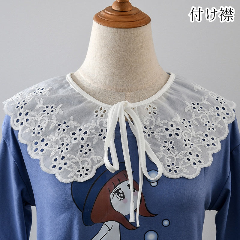 付け襟 つけ襟 レディース 女性 ファッション雑貨 スカラップレース 刺繍レース リボン 大きめ ホワイト 可愛い キュート フェミニン ガーリー おしゃれ シンプル
