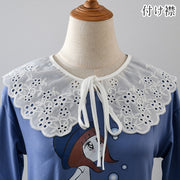 付け襟 つけ襟 レディース 女性 ファッション雑貨 スカラップレース 刺繍レース リボン 大きめ ホワイト 可愛い キュート フェミニン ガーリー おしゃれ シンプル