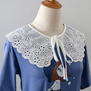 付け襟 つけ襟 レディース 女性 ファッション雑貨 スカラップレース 刺繍レース リボン 大きめ ホワイト 可愛い キュート フェミニン ガーリー おしゃれ シンプル
