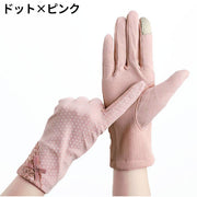 UVカット手袋 日焼け止め手袋 レディース 女性用 グローブ ハンドカバー スマホ対応 ドット柄 レース リボン 日焼け防止 紫外線防止 薄手 スマートフォン対応 タッチパネル操作可能