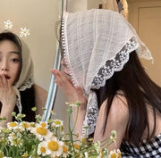 三角巾 レディース レース シースルー ヘアアクセサリー 髪飾り 頭巾 スカーフ バンダナ ヘアアレンジ 薄手 おしゃれ 可愛い