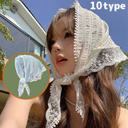 三角巾 レディース レース シースルー ヘアアクセサリー 髪飾り 頭巾 スカーフ バンダナ ヘアアレンジ 薄手 おしゃれ 可愛い