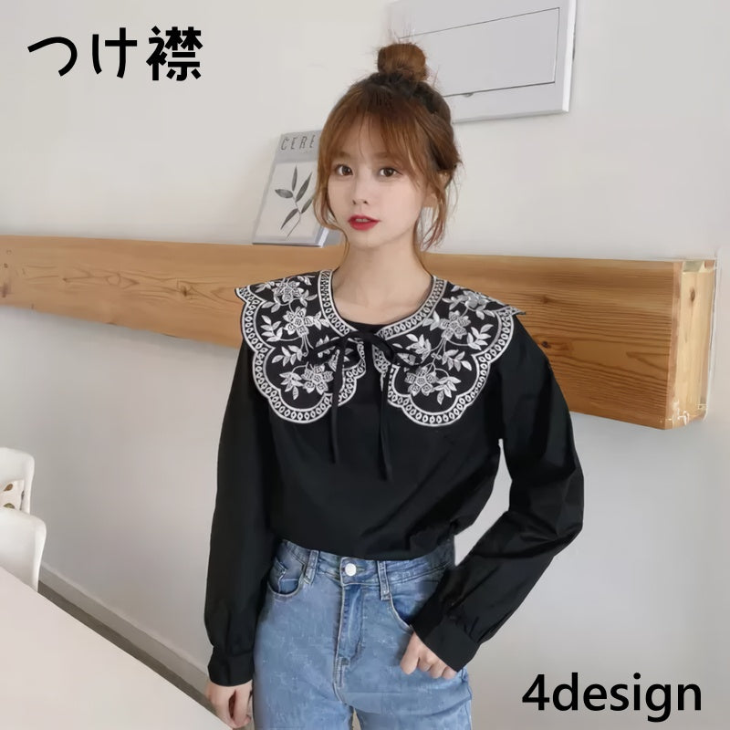 つけ襟 レディース トップス 付け襟 フェイクカラー つけ衿 付け衿 ショール 刺繍 大きめ おしゃれ かわいい レトロ 黒 白 多用途