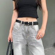 ベルト レディース 女性 バックル シンプル 太め おしゃれ 穴あり サイズ調整可能 レザー調 カジュアル ブラック 黒 ウエストマーク ファッション小物 メンズライク
