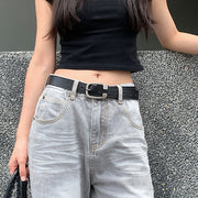 ベルト レディース 女性 バックル シンプル 太め おしゃれ 穴あり サイズ調整可能 レザー調 カジュアル ブラック 黒 ウエストマーク ファッション小物 メンズライク