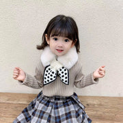 マフラー ティペット 差し込み キッズ 子供用 女の子 男の子 襟巻き フェイクファー ふわふわ 水玉 チェック柄 暖かい あったか 防寒 寒さ対策 ファッション小物 通園 通学 女子 男子 こども用