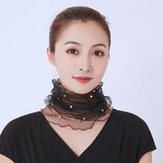 スカーフ レース 薄手 レディース 女性用 ネックガード 首巻き かぶる 透け感 シースルー フェイクパール パール調 日焼け対策 首元 シンプル 上品 きれいめ おしゃれ かわいい ファッション小物 婦人用