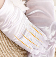 手袋 子供用 キッズ ドレス小物 フラワー コサージュ付き ブライダル 結婚式 披露宴 パーティー ドレススタイル フォーマル 女の子 ショート 光沢感 おしゃれ かわいい ホワイト 白 子ども こども