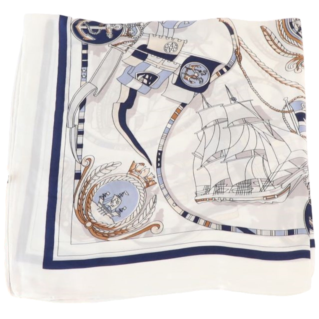 スカーフ 70×70cm レディース 女性 婦人用 ファッション小物 船×ホワイト バリエーション画像