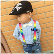 サスペンダー キッズ 子供 男の子 女の子 レインボーカラー 虹 ズボンストラップ 3クリップ アジャスター サイズ調整 カラフル かわいい おしゃれ 65cm 2.5cm カジュアル フォーマル 幼稚園 学校 プレゼント ギフト 贈り物 発表会 結婚式