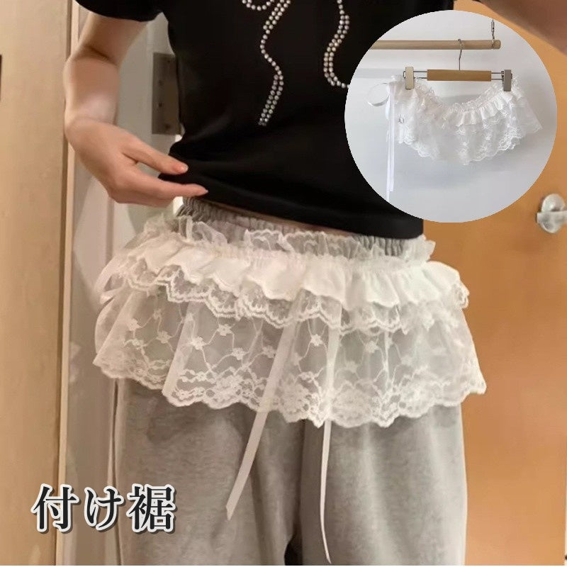 付け裾 つけ裾 レディース 女性 婦人 重ね着風 レースラップ リボン フリル かわいい おしゃれ フェイクレイヤード 体型カバー