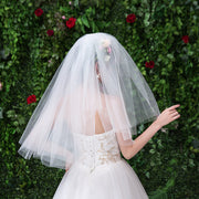 ウエディングベール 80cm ベール ショート ウエディング ホワイト 結婚式 ブライダル コーム付き ボリューム 華やか きれい おしゃれ 花嫁 新婦 メッシュレース
