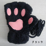 手袋 レディース ネコ 猫の手 肉球 指なし ファッション小物 防寒 かわいい キュート ひも付き 紐 スマホ 女性用 もこもこ 婦人用