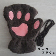 手袋 レディース ネコ 猫の手 肉球 指なし ファッション小物 防寒 かわいい キュート ひも付き 紐 スマホ 女性用 もこもこ 婦人用