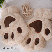 手袋 レディース ネコ 猫の手 肉球 指なし ファッション小物 防寒 かわいい キュート ひも付き 紐 スマホ 女性用 もこもこ 婦人用