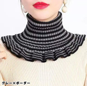 つけ襟 付け襟 ネックウォーマー レディース 女性 ファッション雑貨 ニット製 端フリル 総柄 ボーダー しましま カジュアル ポップ 可愛い キュート フェミニン ガーリー おしゃれ 秋 冬