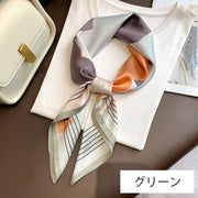 スカーフ 70cm 大判 正方形 レディース サテン調 光沢感 ライン 幾何学模様 ギザギザ おしゃれ かわいい バンダナ バッグスカーフ ベルト ヘアアレンジ 通勤 オフィス 大人女子 女性用 婦人用 ギフト プレゼント 贈り物 ファッション小物
