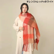 マフラー ストール ショール スカーフ レディース 大判 ロング 厚手 防寒 暖かい 保温 秋冬 チェック柄 フリンジ おしゃれ