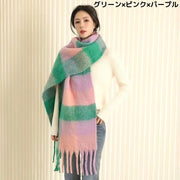 マフラー ストール ショール スカーフ レディース 大判 ロング 厚手 防寒 暖かい 保温 秋冬 チェック柄 フリンジ おしゃれ