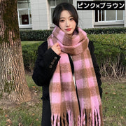 マフラー ストール ショール スカーフ レディース 大判 ロング 厚手 防寒 暖かい 保温 秋冬 チェック柄 フリンジ おしゃれ