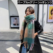 マフラー ストール ショール スカーフ レディース 大判 ロング 厚手 防寒 暖かい 保温 秋冬 チェック柄 フリンジ おしゃれ
