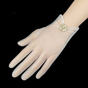 ウエディンググローブ レディース 女性 ショート 手袋 透け感 シアー パール調 おしゃれ 上品 結婚式 ブライダル 花嫁 パーティー