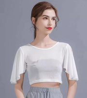 シースルーTシャツ レディース 大きいサイズ トップス 半袖 ショート丈 ハーフ丈 クルーネック ラウンドネック フリル袖 黒 白 透け感 おしゃれ かわいい