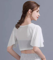 シースルーTシャツ レディース 大きいサイズ トップス 半袖 ショート丈 ハーフ丈 クルーネック ラウンドネック フリル袖 黒 白 透け感 おしゃれ かわいい