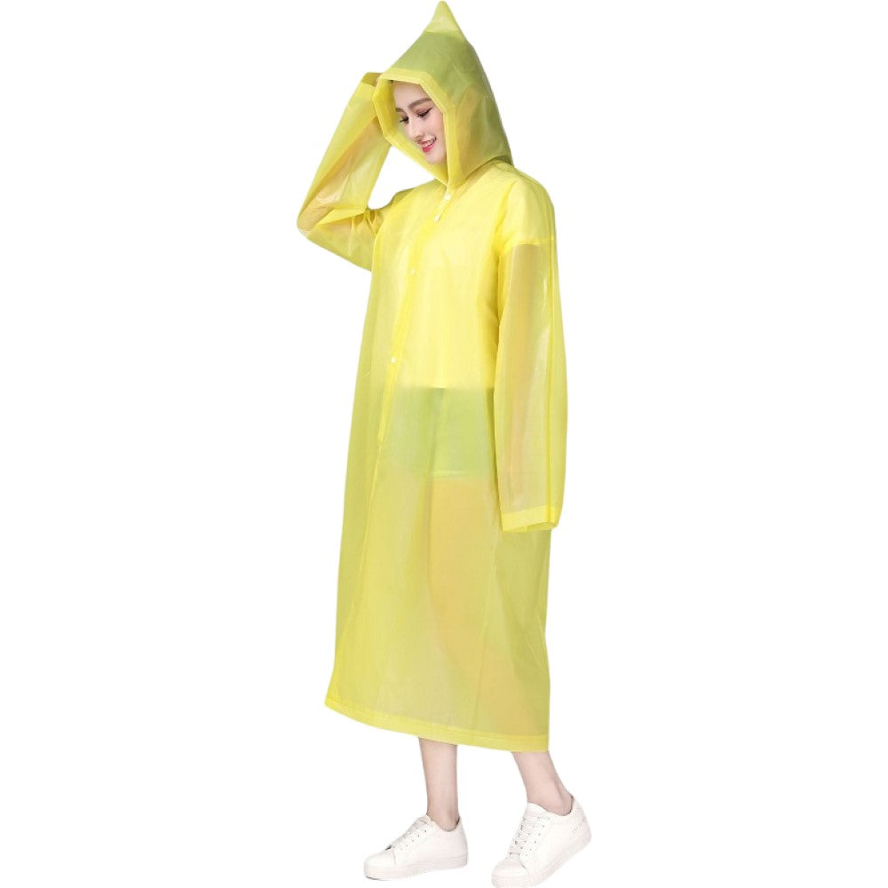 レインコート 雨具 カッパ レディース メンズ 女性 男性 男女兼用 レインウェア ファッション アウトドア 膝下丈 フード付き 前ボタン スナップボタン フード紐 長さ調節可能 防水 シアー 透け 半透明 無地 単色 シンプル 便利 雨 台風 備え 備蓄用品 かわいい お出かけ 散歩 運動 紫 白 黄 青 ローズ 黒 灰