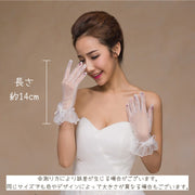 ウエディンググローブ ショート レース フラワー オフホワイト 花 フリル 総レース 透け感 結婚式 新婦 かわいい フェミニン キュート 手袋 ブライダル用品