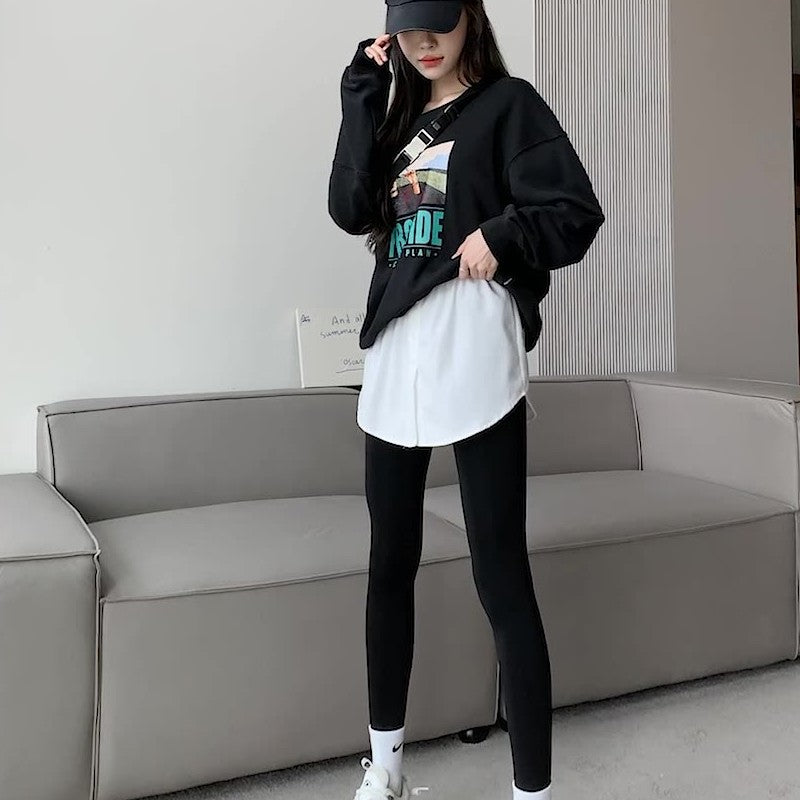 付け裾 つけ裾 フェイクレイヤードシャツ レディース 無地 黒 商品画像2