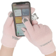 手袋 ニット レディース スマホ手袋 スマートフォン対応 タッチパネル操作 裏起毛 防寒 暖かい 保温 秋冬 5本指 グローブ 手ぶくろ ロゴ パンダモチーフ ブルー グレー ピンク ネイビー かわいい 可愛い おしゃれ 通勤 通学 普段使い 外出 アウトドア 自転車 バイク 春 女性 婦人 ギフト 贈り物 フリーサイズ