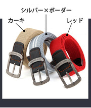 ベルト メンズ 男性用 紳士用 ピンバックル キャンバス 無地 ボーダー カジュアル 普段使い おでかけ 100cm 110cm 125cm