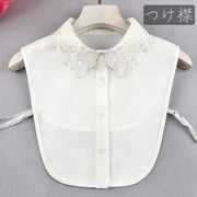 つけ襟 付け襟 レディース 女性 重ね着風 レイヤード風 ブラウス風 前ボタン レース シフォン調 刺繍 花 白 上品 清楚