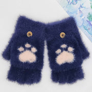 手袋 レディース 2WAY ミトン ハーフフィンガー ふわふわ フェイクファー ニット 肉球 アニマル かわいい おしゃれ キュート 女性 大人女子 あたたかい あったか 防寒 寒さ対策 秋冬 おでかけ