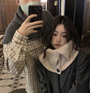 ネックウォーマー スヌード ネックカバー レディース 女性 婦人 ファッション小物 防寒 あったか ボタン ふんわり ふわふわ リブニット 暖かい 秋 冬 おしゃれ かわいい カジュアル シンプル プレゼント ギフト 単色 ベージュ 黄 灰 キャラメル 黒