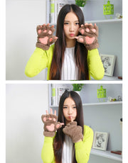 手袋 指なし レディース 女性 大人用 グローブ ボア モコモコ 防寒対策 紐付き 取り外し可能 肉球 コスプレ クマ かわいい