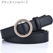 ファッションベルト レディース 女性 ファッション雑貨 ラウンドバックル スクエアバックル 細め ノンホール 穴なし 無地 フェイクレザー ブラック ブラウン ホワイト シンプル おしゃれ クール かっこいい フェミニン ライトフォーマル