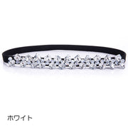 ベルト レディース ラインストーン ビジュー ストーン 細め 穴なし フリーサイズ ファッション 上品 パーティー 結婚式 フォーマル おしゃれ かわいい エレガント ゴージャス シンプル 黒 ワンピース ドレス キラキラ 細身 女性 細い ライン スナップボタン ゴム ストレッチ シック 大人